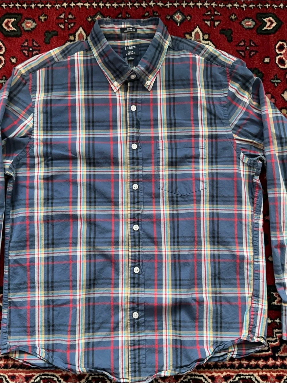 J. Crew Men’s Blue, Red and Yellow Plaid Button-Down Shirt